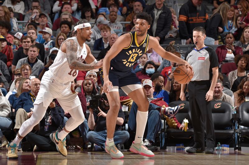 CLEVELAND, OH - APRIL 13: Tony Bradley #13 of the Indiana Pacers dribbles the ball during the game against the Cleveland Cavaliers on April 13, 2025 at Rocket Arena in Cleveland, Ohio. NOTE TO USER: User expressly acknowledges and agrees that, by downloading and/or using this Photograph, user is consenting to the terms and conditions of the Getty Images License Agreement. Mandatory Copyright Notice: Copyright 2025 NBAE (Photo by David Liam Kyle/NBAE via Getty Images)