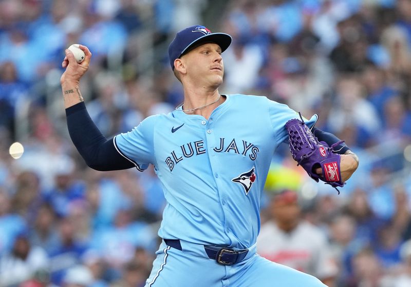 Aug 7, 2024; Toronto, Ontario, CAN; Toronto Blue Jays starting pitcher Bowden Francis (44) throws a pitch against the Baltimore Orioles during the first inning at Rogers Centre. Mandatory Credit: Nick Turchiaro-USA TODAY Sports