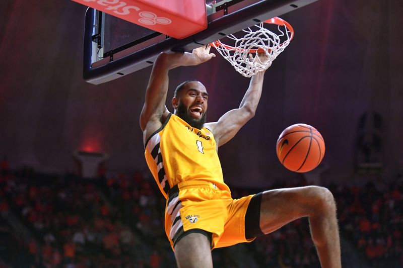 Nov 17, 2023; Champaign, Illinois, USA; Valparaiso Beacons forward Jerome Palm (1) dunks the ball lduring the second half against the Illinois Fighting Illini at State Farm Center. Mandatory Credit: Ron Johnson-USA TODAY Sports