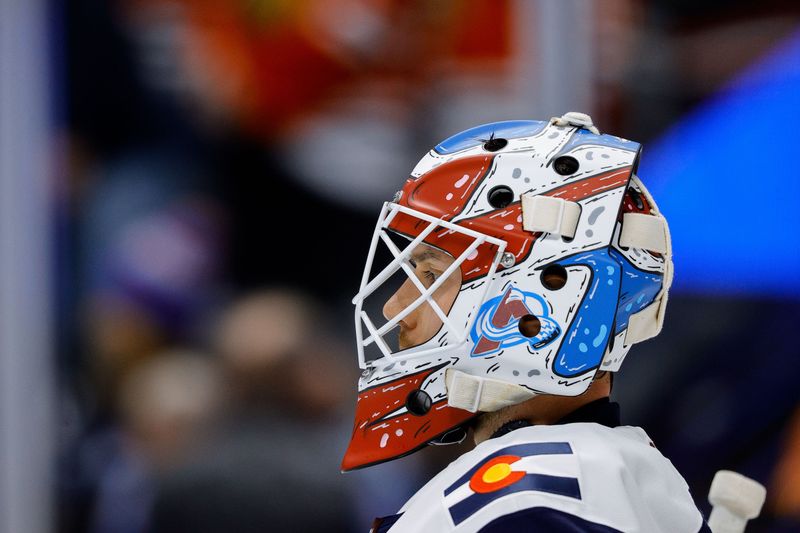 Oct 28, 2024; Denver, Colorado, USA; Colorado Avalanche goaltender Alexandar Georgiev (40) in the third period against the Chicago Blackhawks at Ball Arena. Mandatory Credit: Isaiah J. Downing-Imagn Images