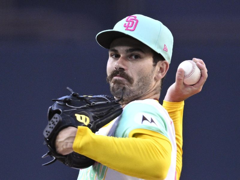 Jun 21, 2024; San Diego, California, USA; San Diego Padres starting pitcher Dylan Cease (84) pitches against the Milwaukee Brewers during the first inning at Petco Park. Mandatory Credit: Orlando Ramirez-USA TODAY Sports