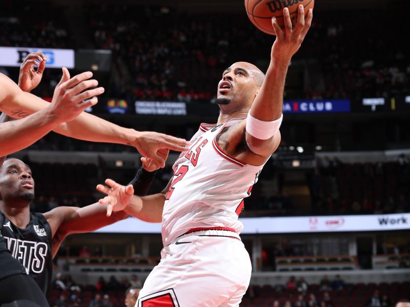 CHICAGO, IL - DECEMBER 2: Talen Horton-Tucker #22 of the Chicago Bulls drives to the basket during the game against the Brooklyn Nets on December 2, 2024 at United Center in Chicago, Illinois. NOTE TO USER: User expressly acknowledges and agrees that, by downloading and or using this photograph, User is consenting to the terms and conditions of the Getty Images License Agreement. Mandatory Copyright Notice: Copyright 2024 NBAE (Photo by Jeff Haynes/NBAE via Getty Images)