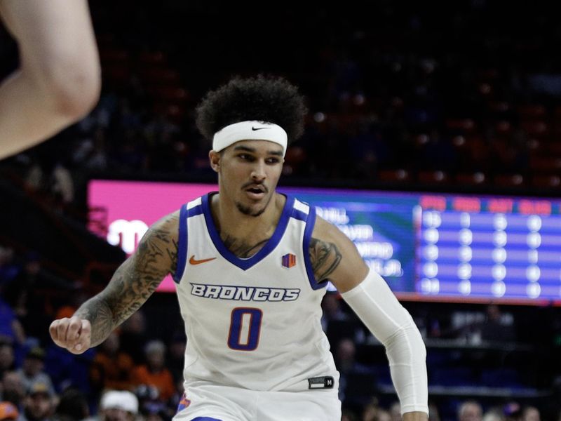 Feb 1, 2024; Boise, Idaho, USA; Boise State Broncos guard Roddie Anderson III (0) during the second half against the Fresno State Bulldogs at ExtraMile Arena. Boise State defeats Fresno State 90-66. Mandatory Credit: Brian Losness-USA TODAY Sports

