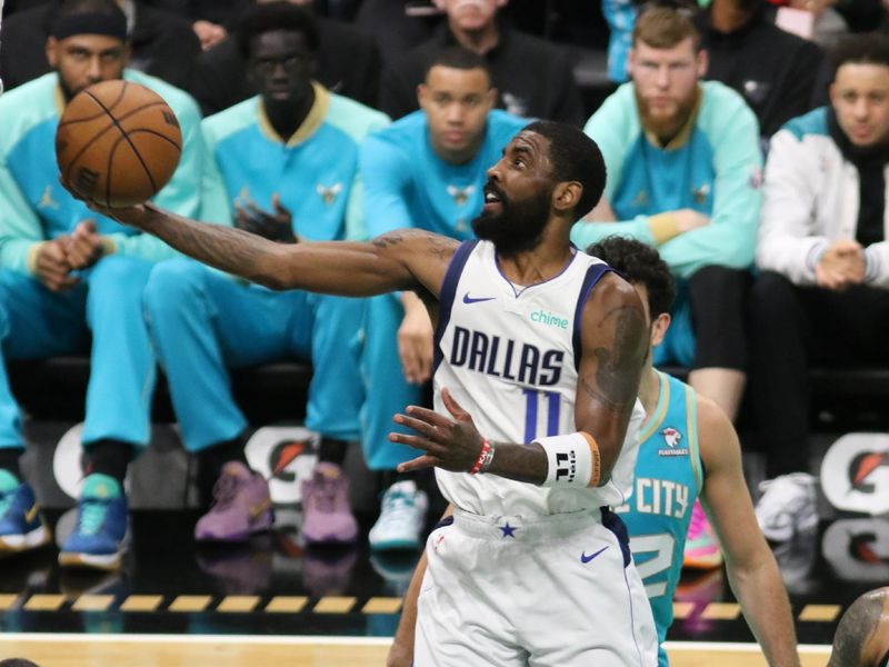 CHARLOTTE, NC - APRIL 9: Kyrie Irving #11 of the Dallas Mavericks shoots the ball during the game against the Charlotte Hornets on April 9, 2024 at Spectrum Center in Charlotte, North Carolina. NOTE TO USER: User expressly acknowledges and agrees that, by downloading and or using this photograph, User is consenting to the terms and conditions of the Getty Images License Agreement. Mandatory Copyright Notice: Copyright 2024 NBAE (Photo by Brock Williams-Smith/NBAE via Getty Images)