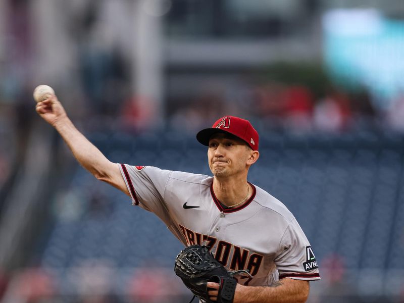 Jun 7, 2023; Washington, District of Columbia, USA; Arizona Diamondbacks starting pitcher Zach Davies (27) pitches against the Washington Nationals during the first inning at Nationals Park. Mandatory Credit: Scott Taetsch-USA TODAY Sports