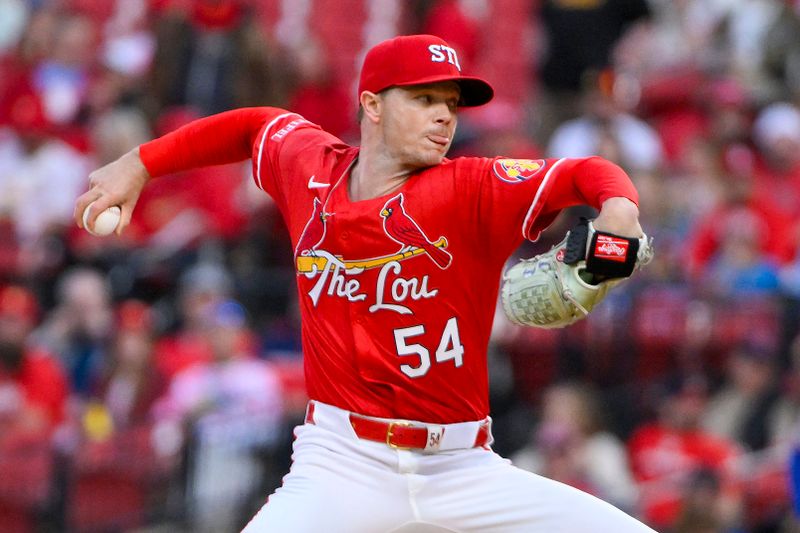 May 2, 2025; St. Louis, Missouri, USA;  St. Louis Cardinals starting pitcher Sonny Gray (54) pitches against the New York Mets during the first inning at Busch Stadium. Mandatory Credit: Jeff Curry-Imagn Images