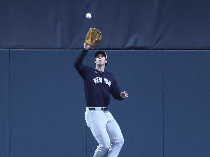 Mar 20, 2025; Sarasota, Florida, USA; New York Yankees outfielder Spencer Jones (78) catches a fly ball during the fifth inning against the Baltimore Orioles at Ed Smith Stadium. Mandatory Credit: Kim Klement Neitzel-Imagn Images