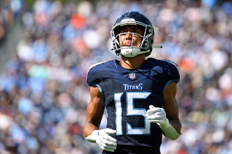 Tennessee Titans wide receiver Nick Westbrook-Ikhine (15) during an NFL football game against the Cincinnati Bengals Sunday, Sept. 30, 2023 in Nashville, Tenn. (AP Photo/John Amis)