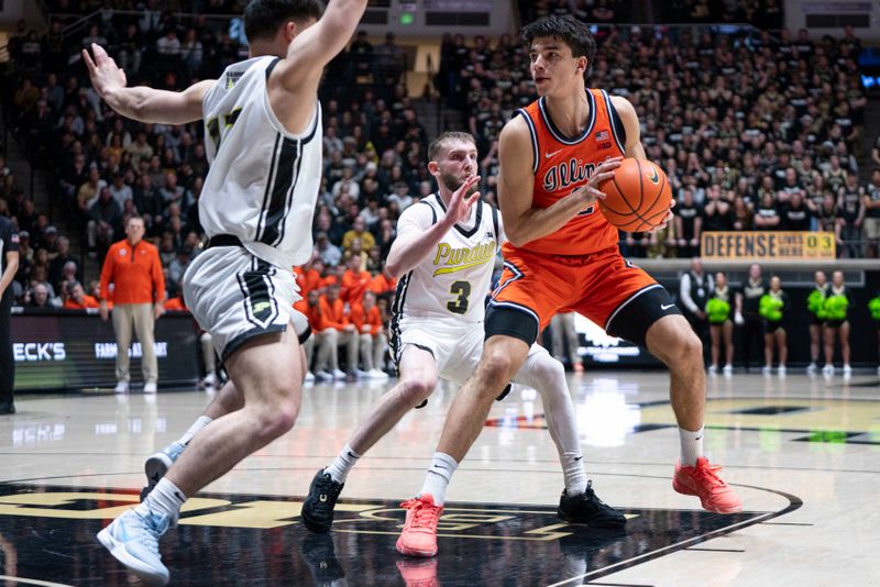 Jan 24, 2026; West Lafayette, Indiana, USA; Illinois Fighting Illini guard Andrej Stojakovic (2) looks to shoot the ball during the first half against the Purdue Boilermakers at Mackey Arena. Mandatory Credit: Jacob Musselman-Imagn Images