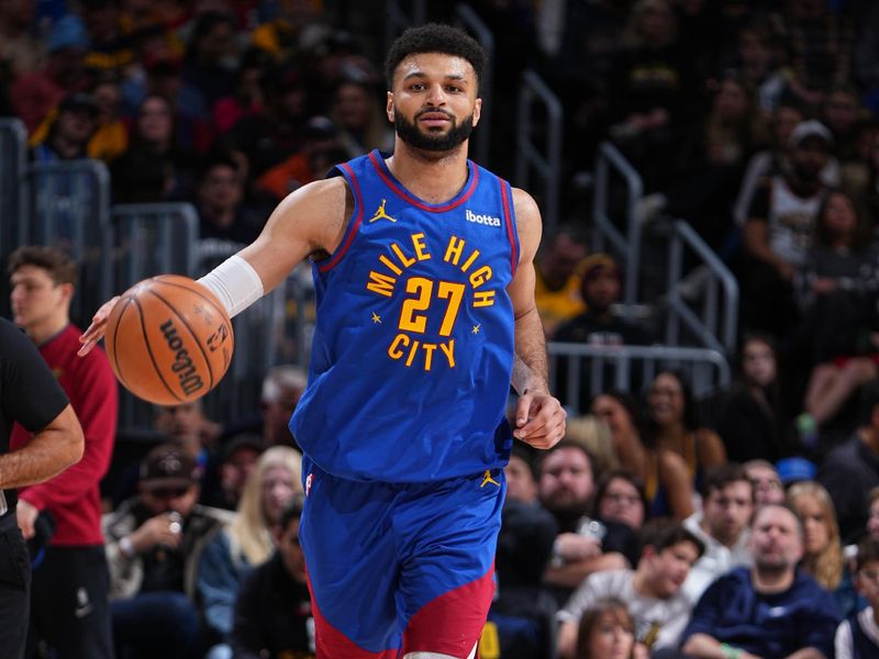 DENVER, CO - JANUARY 5: Jamal Murray #27 of the Denver Nuggets dribbles the ball during the game against the Orlando Magic on January 5, 2024 at the Ball Arena in Denver, Colorado. NOTE TO USER: User expressly acknowledges and agrees that, by downloading and/or using this Photograph, user is consenting to the terms and conditions of the Getty Images License Agreement. Mandatory Copyright Notice: Copyright 2024 NBAE (Photo by Garrett Ellwood/NBAE via Getty Images)