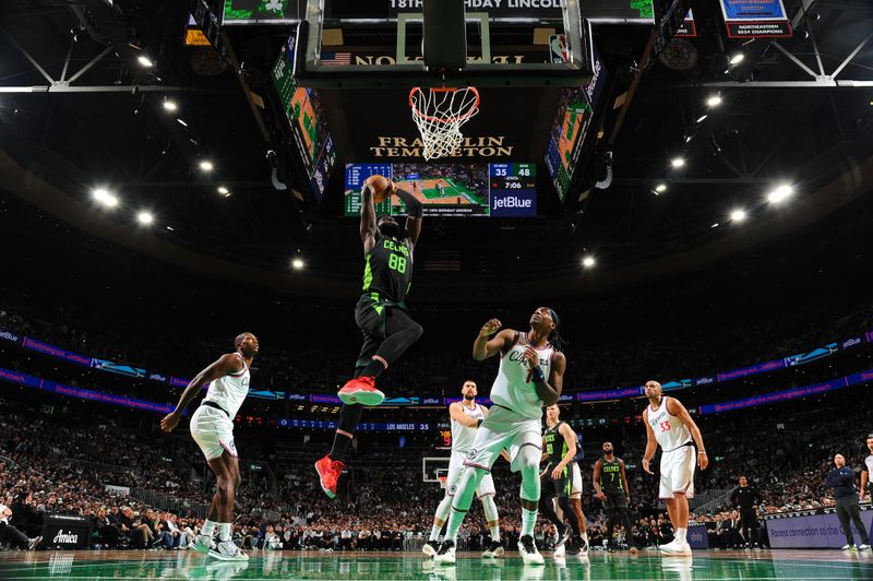 BOSTON, MA - NOVEMBER 25: Neemias Queta #88 of the Boston Celtics dunks the ball during the game against the LA Clippers on November 25, 2024 at TD Garden in Boston, Massachusetts. NOTE TO USER: User expressly acknowledges and agrees that, by downloading and/or using this Photograph, user is consenting to the terms and conditions of the Getty Images License Agreement. Mandatory Copyright Notice: Copyright 2024 NBAE (Photo by Brian Babineau/NBAE via Getty Images)