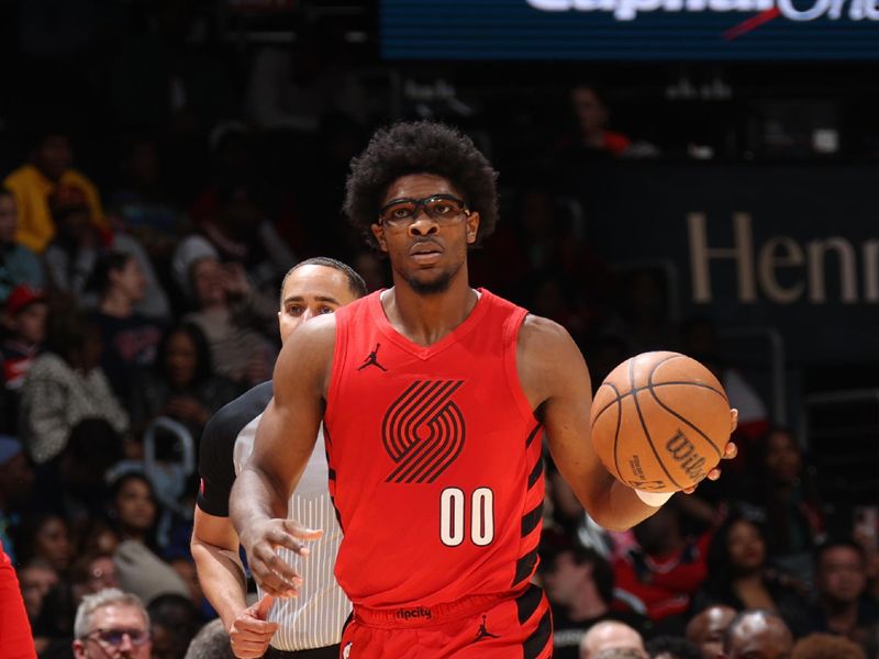 WASHINGTON, DC -? APRIL 5: Scoot Henderson #00 of the Portland Trail Blazers dribbles the ball during the game against the Washington Wizards on April 5, 2024 at Capital One Arena in Washington, DC. NOTE TO USER: User expressly acknowledges and agrees that, by downloading and or using this Photograph, user is consenting to the terms and conditions of the Getty Images License Agreement. Mandatory Copyright Notice: Copyright 2024 NBAE (Photo by Stephen Gosling/NBAE via Getty Images)