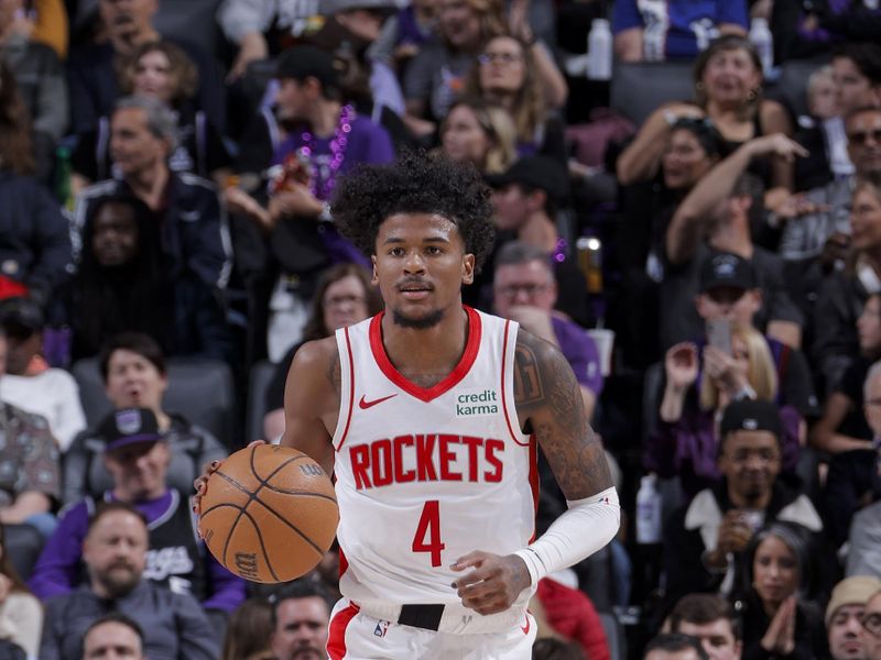 SACRAMENTO, CA - MARCH 10: Jalen Green #4 of the Houston Rockets dribbles the ball during the game against the Sacramento Kings on March 10, 2024 at Golden 1 Center in Sacramento, California. NOTE TO USER: User expressly acknowledges and agrees that, by downloading and or using this Photograph, user is consenting to the terms and conditions of the Getty Images License Agreement. Mandatory Copyright Notice: Copyright 2024 NBAE (Photo by Rocky Widner/NBAE via Getty Images)