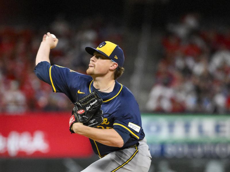 Apr 25, 2025; St. Louis, Missouri, USA;  Milwaukee Brewers starting pitcher Chad Patrick (39) pitches against the St. Louis Cardinals during the third inning at Busch Stadium. Mandatory Credit: Jeff Curry-Imagn Images