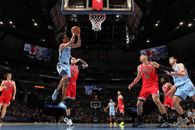 MEMPHIS, TN - OCTOBER 28: Jaylen Wells #0 of the Memphis Grizzlies shoots the ball during the game against the Chicago Bulls on October 28, 2024 at FedExForum in Memphis, Tennessee. NOTE TO USER: User expressly acknowledges and agrees that, by downloading and or using this photograph, User is consenting to the terms and conditions of the Getty Images License Agreement. Mandatory Copyright Notice: Copyright 2024 NBAE (Photo by Joe Murphy/NBAE via Getty Images)