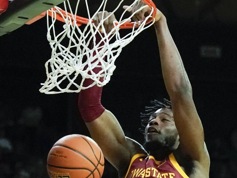 Mar 4, 2023; Waco, Texas, USA; Iowa State Cyclones forward Tre King (0) dunks against the Baylor Bears during the first half at Ferrell Center. Mandatory Credit: Raymond Carlin III-USA TODAY Sports