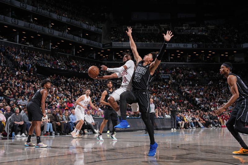 BROOKLYN, NY - FEBRUARY 8: Darius Garland #10 of the Cleveland Cavaliers drives to the basket during the game against the Brooklyn Nets on February 8, 2024 at Barclays Center in Brooklyn, New York. NOTE TO USER: User expressly acknowledges and agrees that, by downloading and or using this Photograph, user is consenting to the terms and conditions of the Getty Images License Agreement. Mandatory Copyright Notice: Copyright 2024 NBAE (Photo by Jesse D. Garrabrant/NBAE via Getty Images)