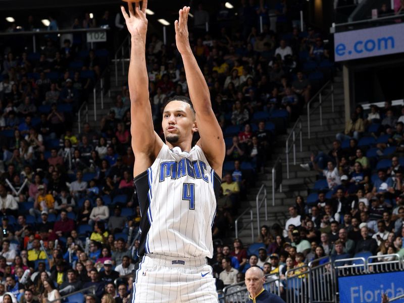 ORLANDO, FL - JANUARY 25: Jalen Suggs #4 of the Orlando Magic shoots the ball against the Indiana Pacers on January 25, 2023 at Amway Center in Orlando, Florida. NOTE TO USER: User expressly acknowledges and agrees that, by downloading and or using this photograph, User is consenting to the terms and conditions of the Getty Images License Agreement. Mandatory Copyright Notice: Copyright 2023 NBAE (Photo by Fernando Medina/NBAE via Getty Images)