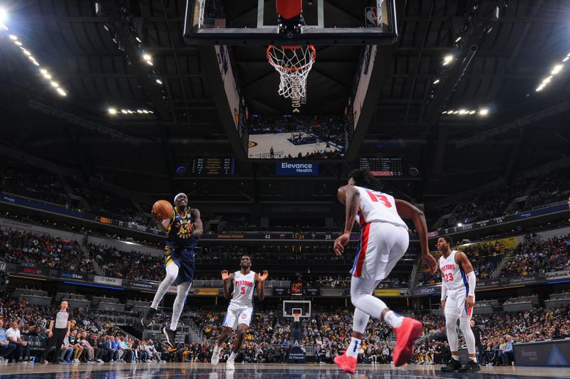 INDIANAPOLIS, IN - FEBRUARY 22:  Pascal Siakam #43 of the Indiana Pacers goes to the basket during the game on February 22, 2024 at Gainbridge Fieldhouse in Indianapolis, Indiana. NOTE TO USER: User expressly acknowledges and agrees that, by downloading and or using this Photograph, user is consenting to the terms and conditions of the Getty Images License Agreement. Mandatory Copyright Notice: Copyright 2024 NBAE (Photo by Ron Hoskins/NBAE via Getty Images)