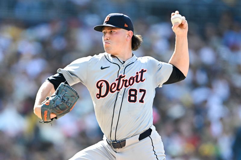 Sep 2, 2024; San Diego, California, USA; Detroit Tigers  pitcher Tyler Holton (87) pitches during the second inning against the San Diego Padres at Petco Park. Mandatory Credit: Denis Poroy-USA TODAY Sports