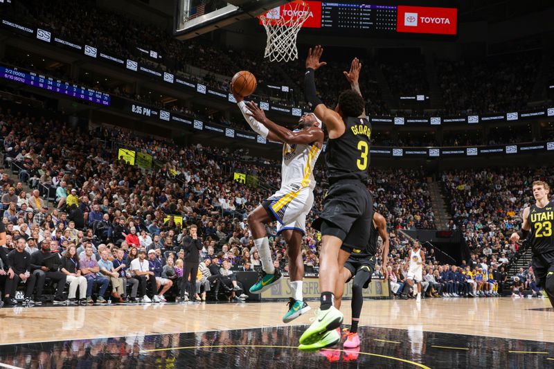 SALT LAKE CITY, UT - OCTOBER 25: Buddy Hield #7 of the Golden State Warriors shoots the ball during the game on October 25, 2024 at Delta Center in Salt Lake City, Utah. NOTE TO USER: User expressly acknowledges and agrees that, by downloading and or using this Photograph, User is consenting to the terms and conditions of the Getty Images License Agreement. Mandatory Copyright Notice: Copyright 2024 NBAE (Photo by Melissa Majchrzak/NBAE via Getty Images)