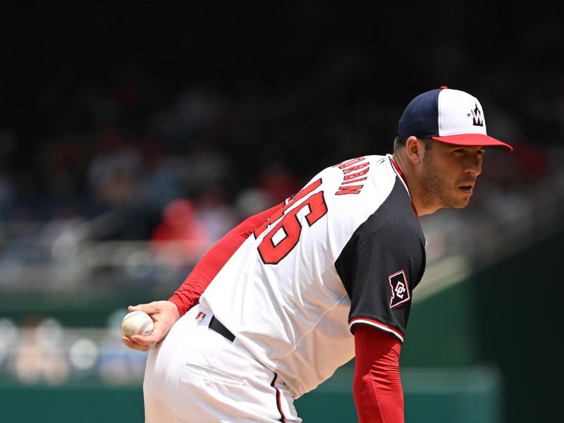 May 26, 2024; Washington, District of Columbia, USA; Washington Nationals starting pitcher Patrick Corbin (46) prepares to throw a pitch against the Seattle Mariners during the second inning at Nationals Park. Mandatory Credit: Rafael Suanes-USA TODAY Sports