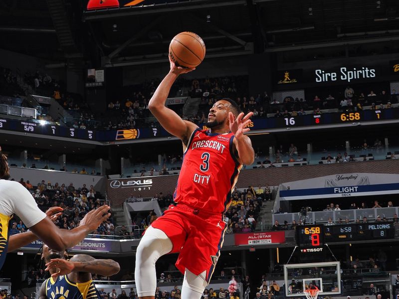 INDIANAPOLIS, IN - NOVEMBER 25: CJ McCollum #3 of the New Orleans Pelicans shoots the ball during the game against the Indiana Pacers on November 25, 2024 at Gainbridge Fieldhouse in Indianapolis, Indiana. NOTE TO USER: User expressly acknowledges and agrees that, by downloading and or using this Photograph, user is consenting to the terms and conditions of the Getty Images License Agreement. Mandatory Copyright Notice: Copyright 2024 NBAE (Photo by Ron Hoskins/NBAE via Getty Images)