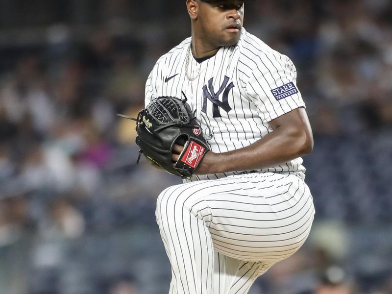 Sep 8, 2023; Bronx, New York, USA;  New York Yankees starting pitcher Luis Severino (40) pitches in the first inning against the Milwaukee Brewers at Yankee Stadium. Mandatory Credit: Wendell Cruz-USA TODAY Sports