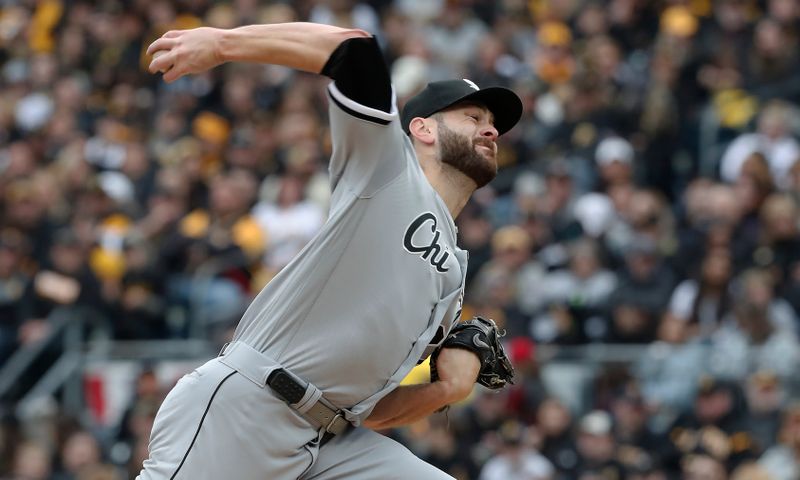 Apr 7, 2023; Pittsburgh, Pennsylvania, USA;  Chicago White Sox starting pitcher Lucas Giolito (27) pitches against the Pittsburgh Pirates during the second inning at PNC Park. Mandatory Credit: Charles LeClaire-USA TODAY Sports