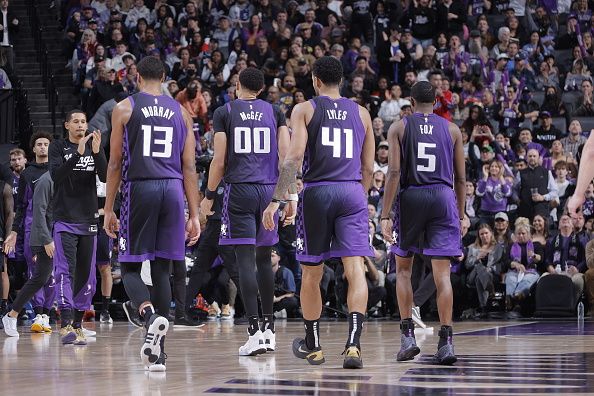 SACRAMENTO, CA - DECEMBER 23: The Sacramento Kings during the game against the Minnesota Timberwolves on December 23, 2023 at Golden 1 Center in Sacramento, California. NOTE TO USER: User expressly acknowledges and agrees that, by downloading and or using this Photograph, user is consenting to the terms and conditions of the Getty Images License Agreement. Mandatory Copyright Notice: Copyright 2023 NBAE (Photo by Rocky Widner/NBAE via Getty Images)