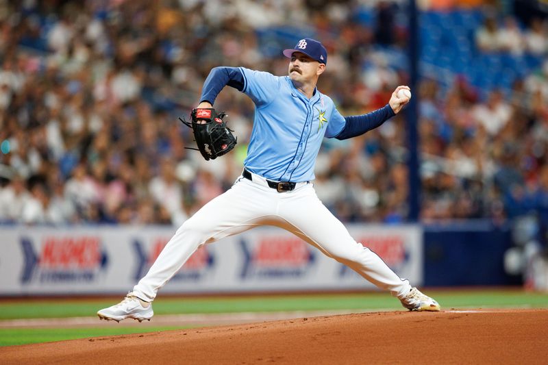 May 12, 2024; St. Petersburg, Florida, USA;  Tampa Bay Rays pitcher Tyler Alexander (14) throws a pitch against the New York Yankees in the first inning at Tropicana Field. Mandatory Credit: Nathan Ray Seebeck-USA TODAY Sports
