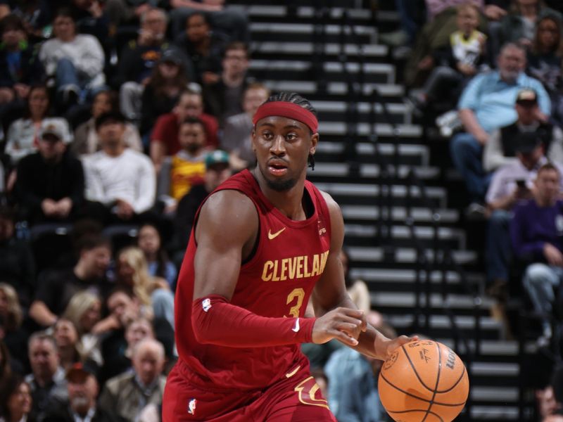 SALT LAKE CITY, UT - APRIL 2: Caris LeVert #3 of the Cleveland Cavaliers dribbles the ball during the game against the Utah Jazz on April 2, 2024 at Delta Center in Salt Lake City, Utah. NOTE TO USER: User expressly acknowledges and agrees that, by downloading and or using this Photograph, User is consenting to the terms and conditions of the Getty Images License Agreement. Mandatory Copyright Notice: Copyright 2024 NBAE (Photo by Melissa Majchrzak/NBAE via Getty Images)