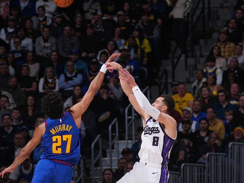 DENVER, CO - MARCH 5:  Zach LaVine #8 of the Sacramento Kings shoots the ball during the game against the Denver Nuggets on March 5, 2025 at Ball Arena in Denver, Colorado. NOTE TO USER: User expressly acknowledges and agrees that, by downloading and/or using this Photograph, user is consenting to the terms and conditions of the Getty Images License Agreement. Mandatory Copyright Notice: Copyright 2025 NBAE (Photo by Bart Young/NBAE via Getty Images)