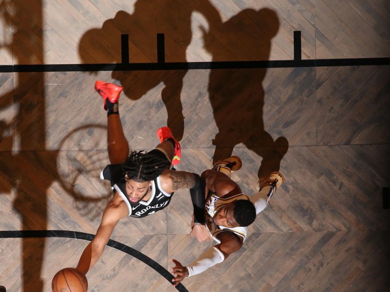 BROOKLYN, NY - MARCH 31: Trendon Watford #9 of the Brooklyn Nets goes to the basket during the game on March 31, 2024 at Barclays Center in Brooklyn, New York. NOTE TO USER: User expressly acknowledges and agrees that, by downloading and or using this Photograph, user is consenting to the terms and conditions of the Getty Images License Agreement. Mandatory Copyright Notice: Copyright 2024 NBAE (Photo by Nathaniel S. Butler/NBAE via Getty Images)