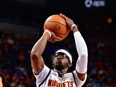 PHOENIX, AZ - DECEMBER 1: Reggie Jackson #7 of the Denver Nuggets shoots a free throw during the game against the Phoenix Suns on December 1, 2023 at Footprint Center in Phoenix, Arizona. NOTE TO USER: User expressly acknowledges and agrees that, by downloading and or using this photograph, user is consenting to the terms and conditions of the Getty Images License Agreement. Mandatory Copyright Notice: Copyright 2023 NBAE (Photo by Barry Gossage/NBAE via Getty Images)