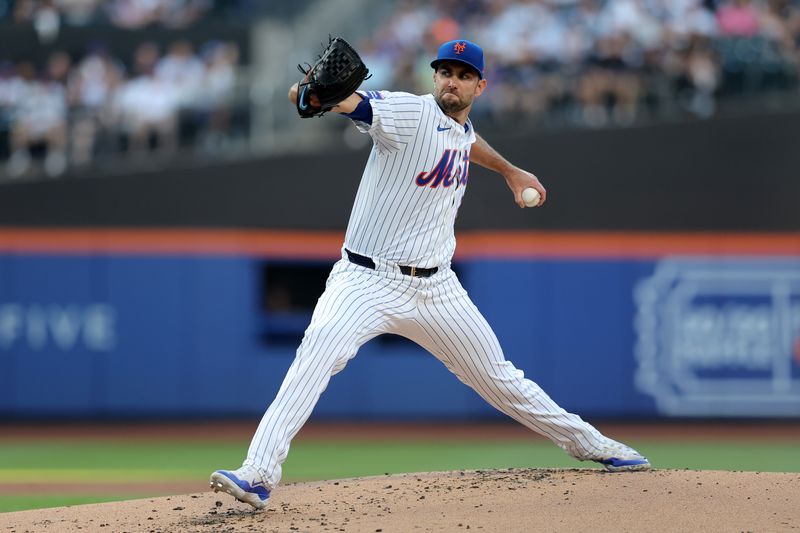 Jun 25, 2024; New York City, New York, USA; New York Mets starting pitcher David Peterson (23) pitches against the New York Yankees during the first inning at Citi Field. Mandatory Credit: Brad Penner-USA TODAY Sports
