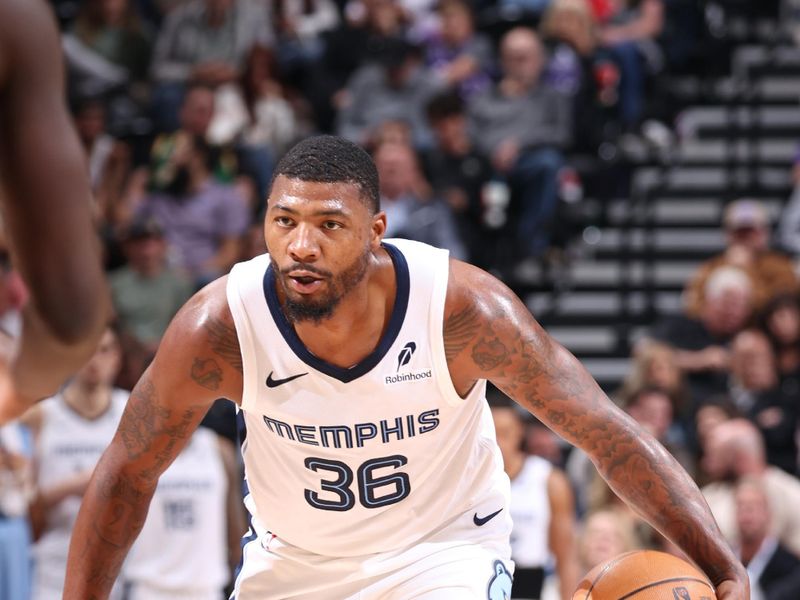 SALT LAKE CITY, UT - OCTOBER 23: Marcus Smart #36 of the Memphis Grizzlies dribbles the ball during the game against the Utah Jazz on OCTOBER 23, 2024 at vivint.SmartHome Arena in Salt Lake City, Utah. NOTE TO USER: User expressly acknowledges and agrees that, by downloading and or using this Photograph, User is consenting to the terms and conditions of the Getty Images License Agreement. Mandatory Copyright Notice: Copyright 2024 NBAE (Photo by Melissa Majchrzak/NBAE via Getty Images)