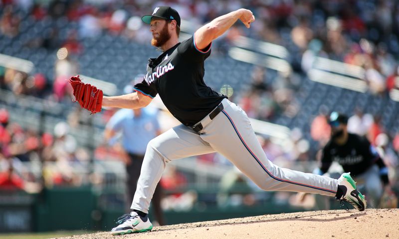 Jun 16, 2024; Washington, District of Columbia, USA; Miami Marlins pitcher A.J. Puk (35) throws during the sixth inning in a game against the Washington Nationals at Nationals Park. Mandatory Credit: Daniel Kucin Jr.-USA TODAY Sports