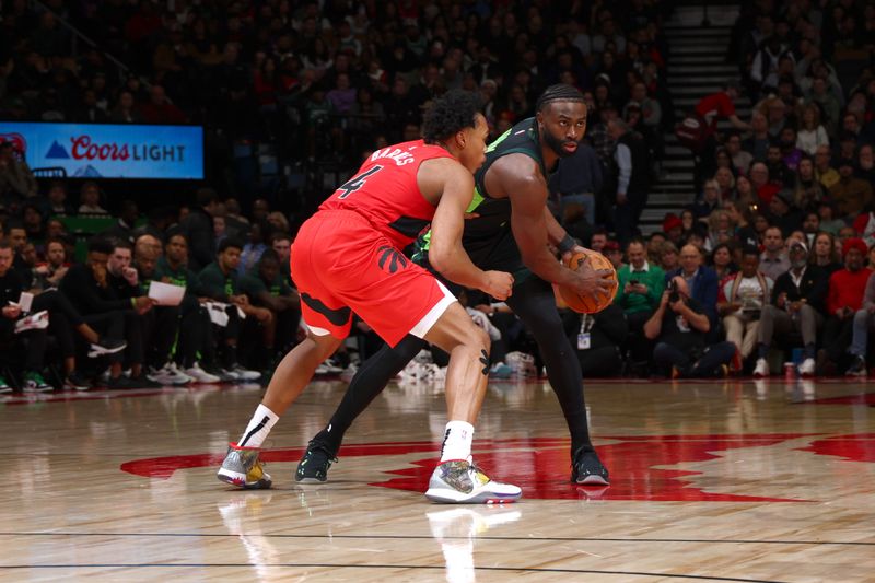 TORONTO, CANADA - JANUARY 15: Jaylen Brown #7 of the Boston Celtics handles the ball during the game against the Toronto Raptors on January 15, 2025 at the Scotiabank Arena in Toronto, Ontario, Canada.  NOTE TO USER: User expressly acknowledges and agrees that, by downloading and or using this Photograph, user is consenting to the terms and conditions of the Getty Images License Agreement.  Mandatory Copyright Notice: Copyright 2025 NBAE (Photo by Vaughn Ridley/NBAE via Getty Images)