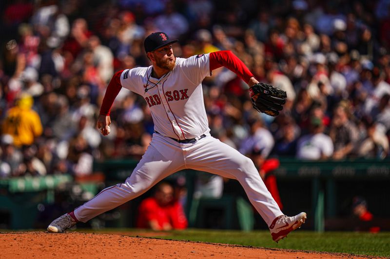 May 2, 2024; Boston, Massachusetts, USA; Boston Red Sox relief pitcher Zack Kelly (76) throws a pitch against the San Francisco Giants in the sixth inning at Fenway Park. Mandatory Credit: David Butler II-USA TODAY Sports