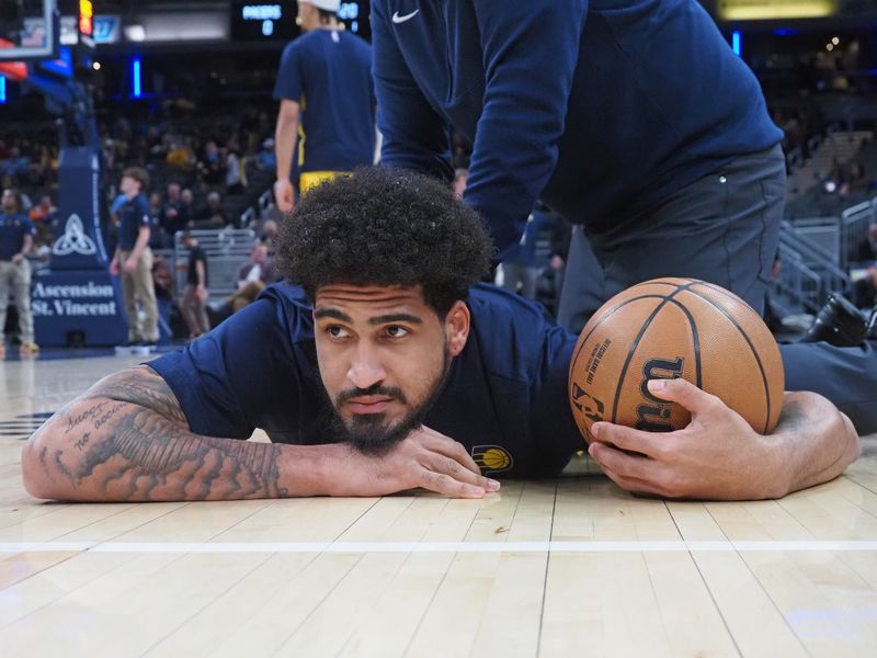 INDIANAPOLIS, IN - JANUARY 26: Obi Toppin #1 of the Indiana Pacers warms up before the game against the Phoenix Suns on January 26, 2024 at Gainbridge Fieldhouse in Indianapolis, Indiana. NOTE TO USER: User expressly acknowledges and agrees that, by downloading and or using this Photograph, user is consenting to the terms and conditions of the Getty Images License Agreement. Mandatory Copyright Notice: Copyright 2024 NBAE (Photo by Ron Hoskins/NBAE via Getty Images)