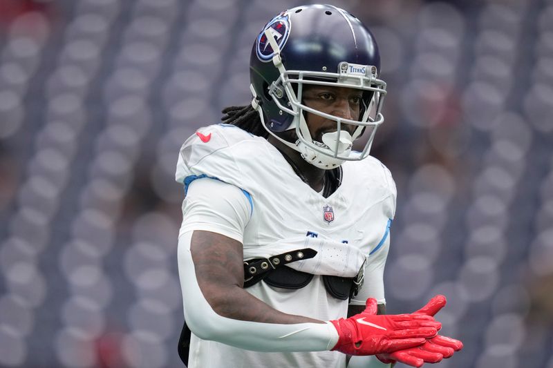 Tennessee Titans wide receiver Calvin Ridley warms up before an NFL football game against the Houston Texans, Sunday, Nov. 24, 2024, in Houston. (AP Photo/Eric Christian Smith)