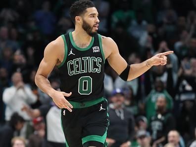 CHARLOTTE, NC - NOVEMBER 20: Jayson Tatum #0 of the Boston Celtics looks on during the game against the Charlotte Hornets on November 20, 2023 at Spectrum Center in Charlotte, North Carolina. NOTE TO USER: User expressly acknowledges and agrees that, by downloading and or using this photograph, User is consenting to the terms and conditions of the Getty Images License Agreement.  Mandatory Copyright Notice:  Copyright 2023 NBAE (Photo by Brock Williams-Smith/NBAE via Getty Images)