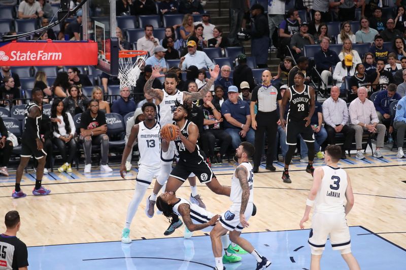 MEMPHIS, TN - OCTOBER 30: Cam Thomas #24 of the Brooklyn Nets drives to the basket during the game against the Memphis Grizzlies on October 30, 2024 at FedExForum in Memphis, Tennessee. NOTE TO USER: User expressly acknowledges and agrees that, by downloading and or using this photograph, User is consenting to the terms and conditions of the Getty Images License Agreement. Mandatory Copyright Notice: Copyright 2024 NBAE (Photo by Joe Murphy/NBAE via Getty Images)