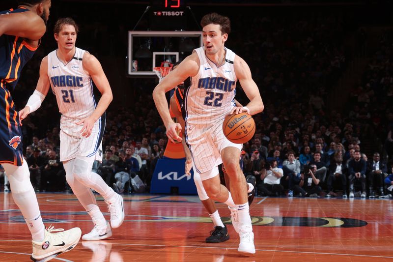 NEW YORK, NY - DECEMBER 3: Franz Wagner #22 of the Orlando Magic drives to the basket during the game against the New York Knicks during the Emirates NBA Cup on December 3, 2024 at Madison Square Garden in New York City, New York.  NOTE TO USER: User expressly acknowledges and agrees that, by downloading and or using this photograph, User is consenting to the terms and conditions of the Getty Images License Agreement. Mandatory Copyright Notice: Copyright 2024 NBAE  (Photo by Nathaniel S. Butler/NBAE via Getty Images)