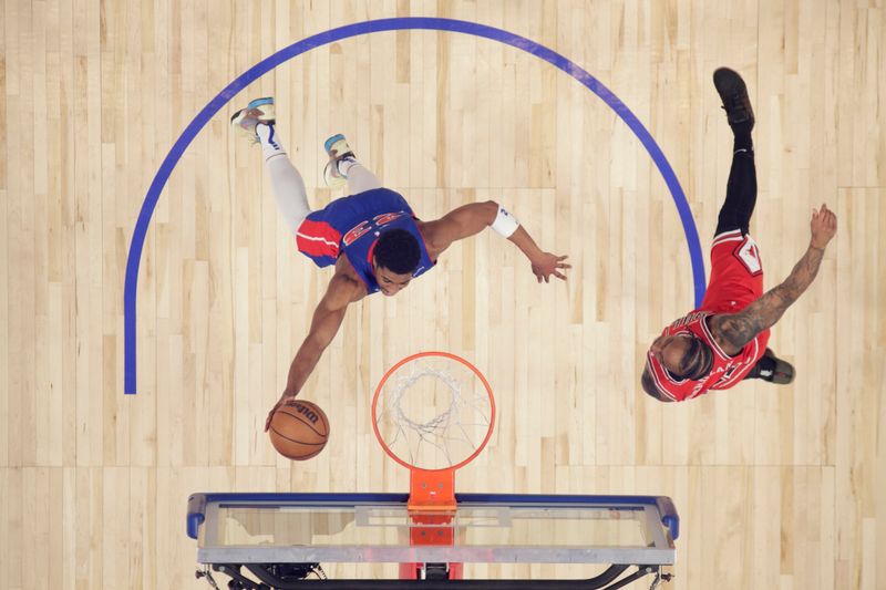 DETROIT, MI - APRIL 11: Jaden Ivey #23 of the Detroit Pistons drives to the basket during the game against the Chicago Bulls on April 11, 2024 at Little Caesars Arena in Detroit, Michigan. NOTE TO USER: User expressly acknowledges and agrees that, by downloading and/or using this photograph, User is consenting to the terms and conditions of the Getty Images License Agreement. Mandatory Copyright Notice: Copyright 2024 NBAE (Photo by Brian Sevald/NBAE via Getty Images)