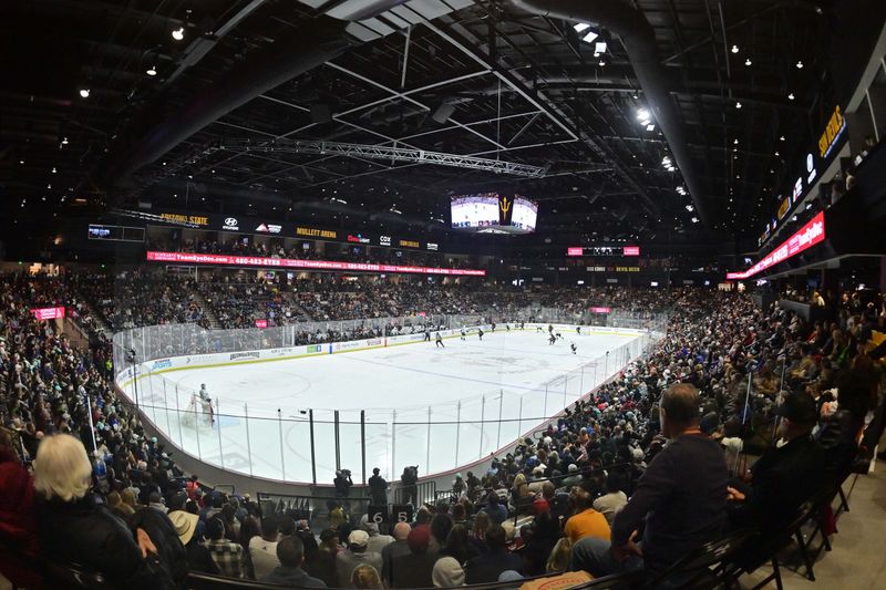 Nov 7, 2023; Tempe, Arizona, USA; General view of Mullett Arena in the second period of the game between the Arizona Coyotes and the Seattle Kraken. Mandatory Credit: Matt Kartozian-USA TODAY Sports