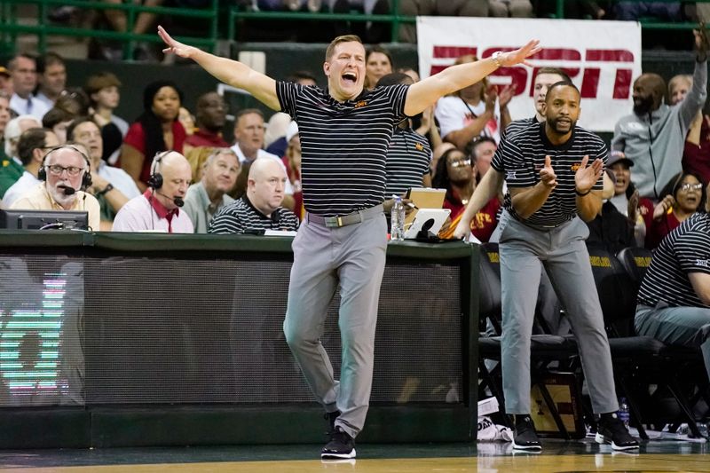 Mar 4, 2023; Waco, Texas, USA; Iowa State Cyclones head coach T. J. Otzelberger reacts  during the second half against the Baylor Bears at Ferrell Center. Mandatory Credit: Raymond Carlin III-USA TODAY Sports