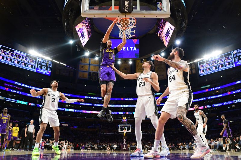 LOS ANGELES, CA - FEBRUARY 23:  Jaxson Hayes #11 Of the Los Angeles Lakers goes to the basket during the game on February 23, 2024 at Crypto.Com Arena in Los Angeles, California. NOTE TO USER: User expressly acknowledges and agrees that, by downloading and/or using this Photograph, user is consenting to the terms and conditions of the Getty Images License Agreement. Mandatory Copyright Notice: Copyright 2024 NBAE (Photo by Adam Pantozzi/NBAE via Getty Images)