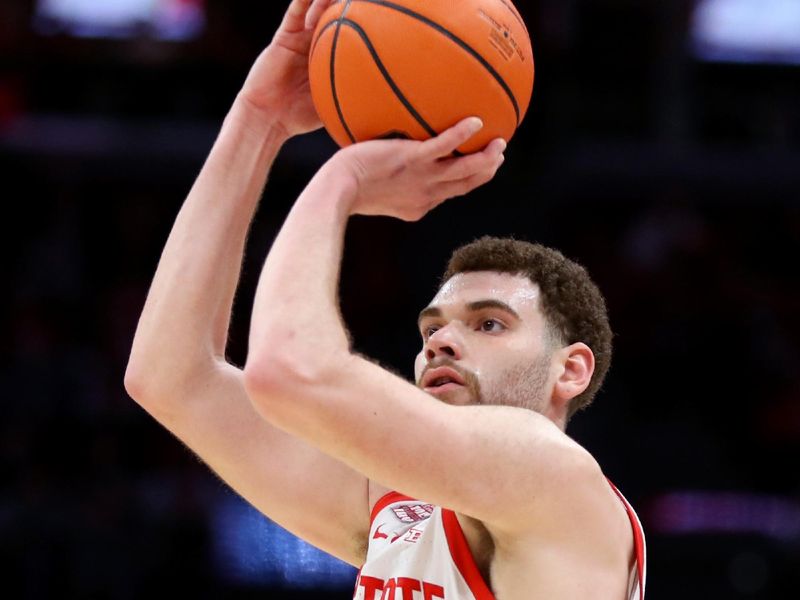 Feb 29, 2024; Columbus, Ohio, USA;  Ohio State Buckeyes forward Jamison Battle (10) takes a three point shot during the second half against the Nebraska Cornhuskers at Value City Arena. Mandatory Credit: Joseph Maiorana-USA TODAY Sports